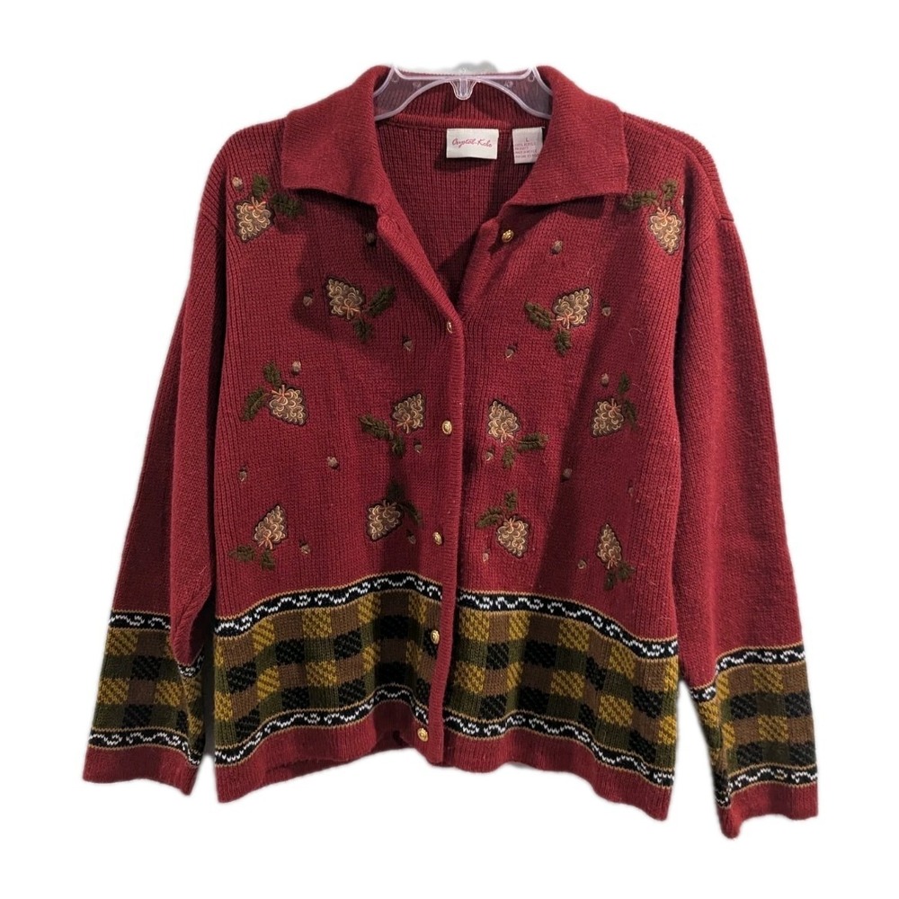 Vintage Crystal-Kobe Sweater Cardigan Cottagecore Grannycore Embroidered Large